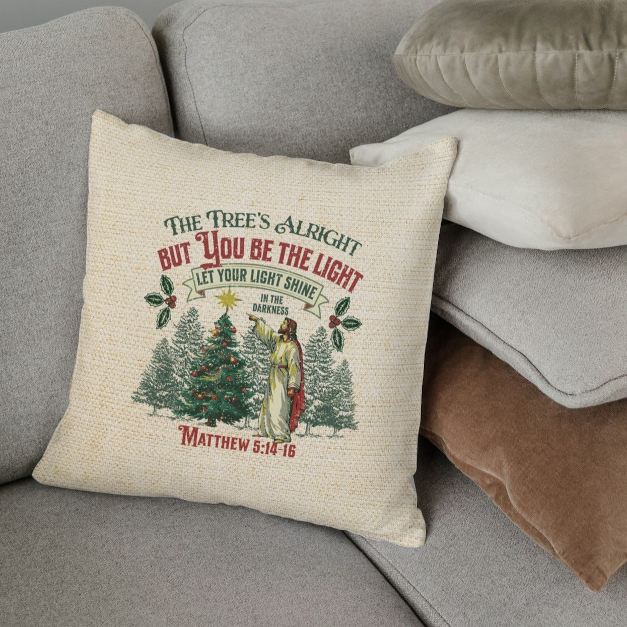 You be the Light Christmas Pillow, Spun Polyester Square, Humorous Christian Throw Pillow, Christian Home Décor Gifts, Faith Based Décor, Bible Verse Décor, Gift for Church Member