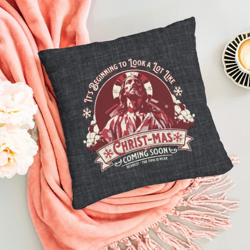 It's Beginning to Look A Lot like Christ-mas Pillow, Spun Polyester Square, Humorous Christian Throw Pillow, Christian Home Décor Gifts, Faith Based Décor, Bible Verse Décor, Gift for Church Member