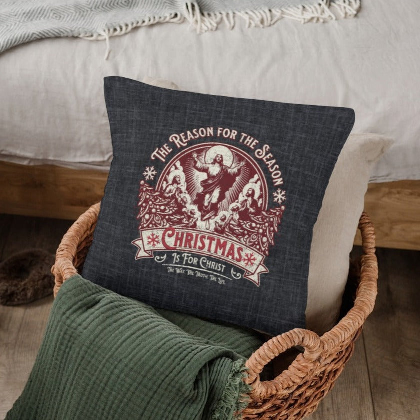 Jesus is the Reason Christmas Pillow, Spun Polyester Square, Christmas is for Christ, The Way the Truth the Life Throw Pillow, Christmas Home Décor Gifts, Secret Santa Gift