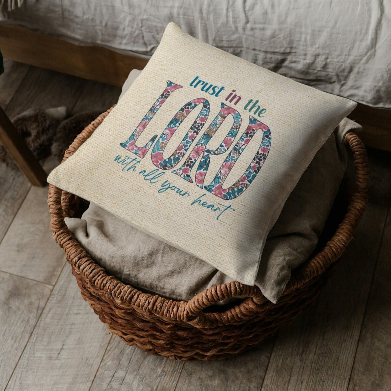 Trust in the Lord with all Your Heart Throw Pillow, Spun Polyester Square, Christian Home Décor Items and Gifts, Religious Pillows, Gift for Christian Family and Friends